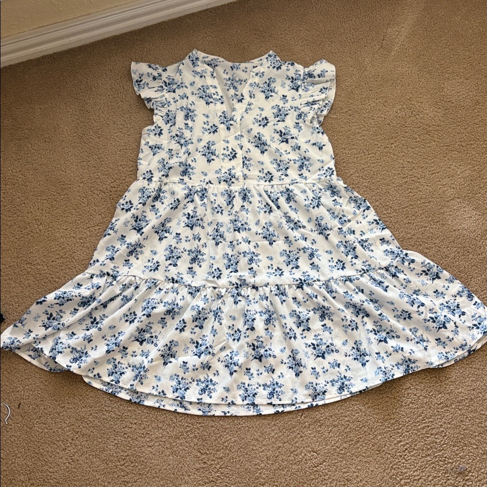 Floral Blue and White Womens Dress